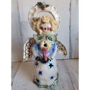 angel cherub Heather Goldminc caroler blue sky candle holder tealight‎ xmas